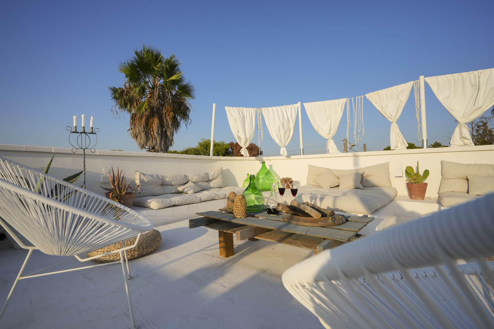 Rooftop terrace lounge with fire pit